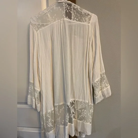 Knox Rose White Lace Long Sleeve Open Front Cardigan Kimono Size M - Picture 5 of 8